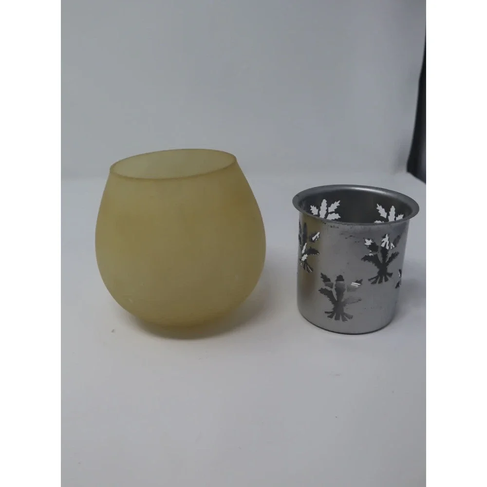 Ivory Candleholder Glass 3.5in Wheat Design Frosted Votive Cup Harvest Beige